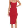 Clothing LUCY IN THE SKY | Ribbed Bodycon Midi Dress In Red | Lucy In The Sky