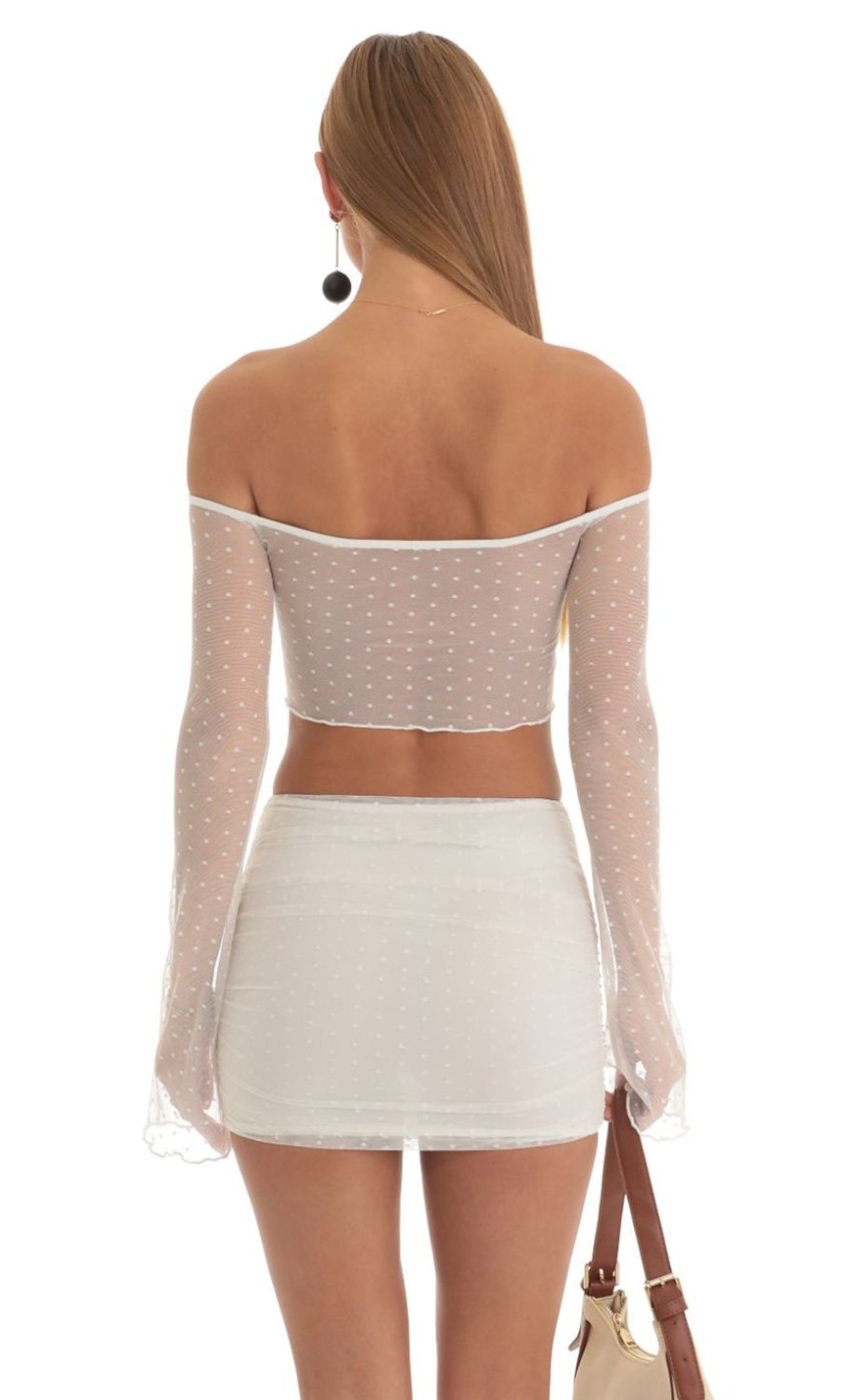 Clothing LUCY IN THE SKY | Gissel Dotted Mesh Two Piece Skirt Set In White | Lucy In The Sky