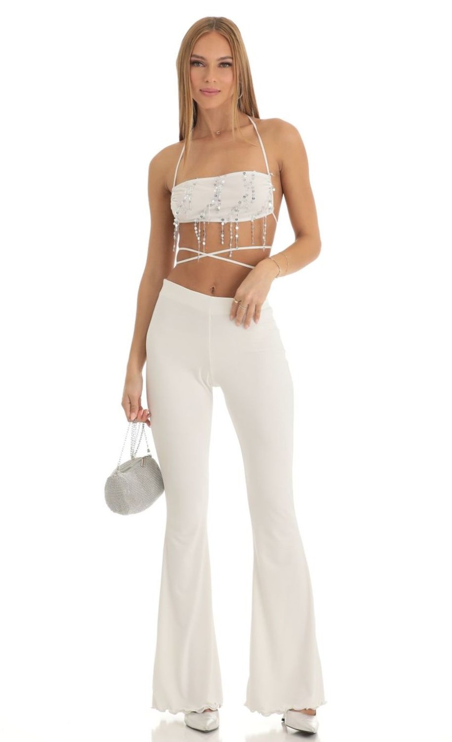 Clothing LUCY IN THE SKY | Soul Sequin Two Piece Pant Set In White | Lucy In The Sky