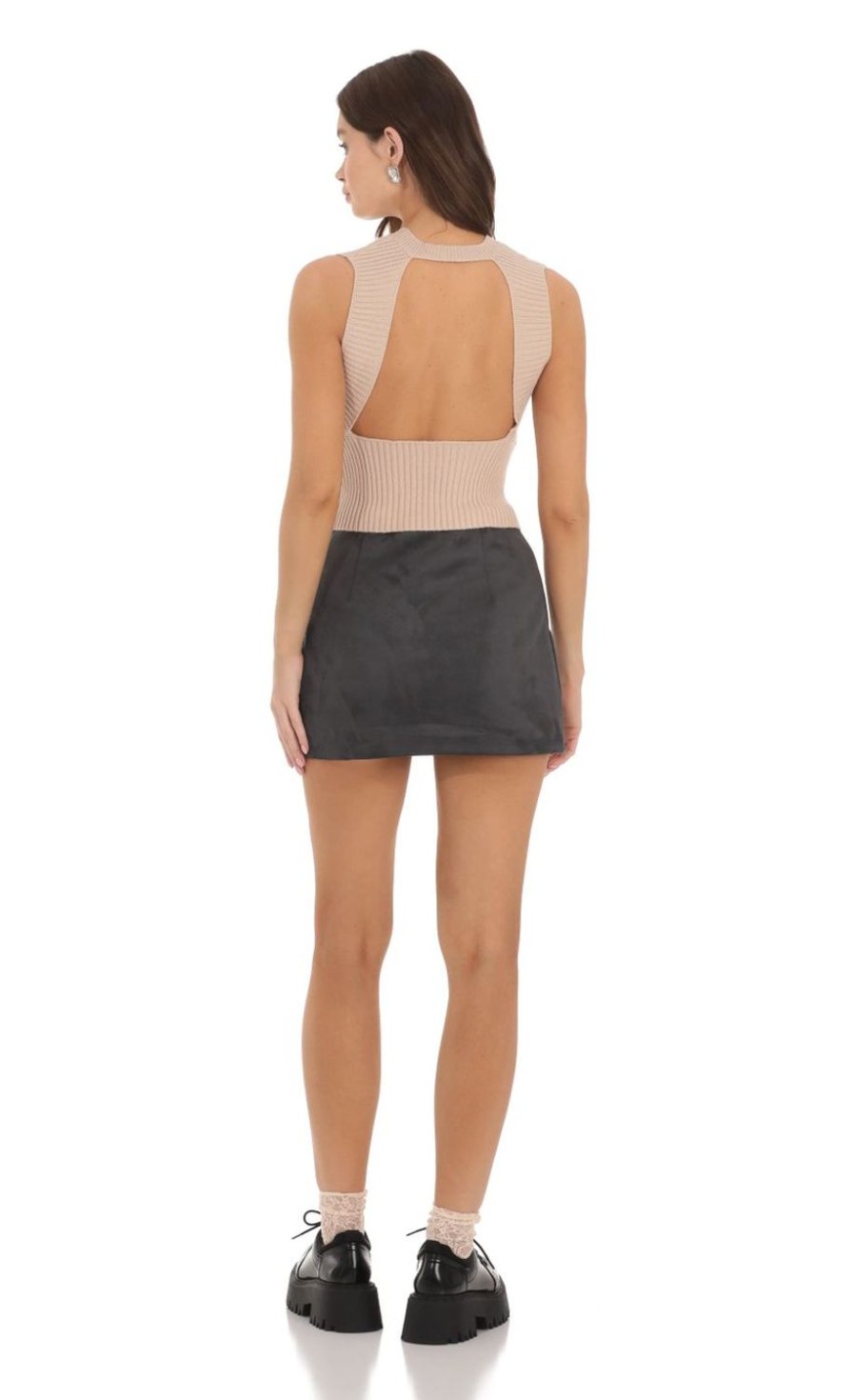 Clothing LUCY IN THE SKY | Open Back Knit Top In Beige | Lucy In The Sky