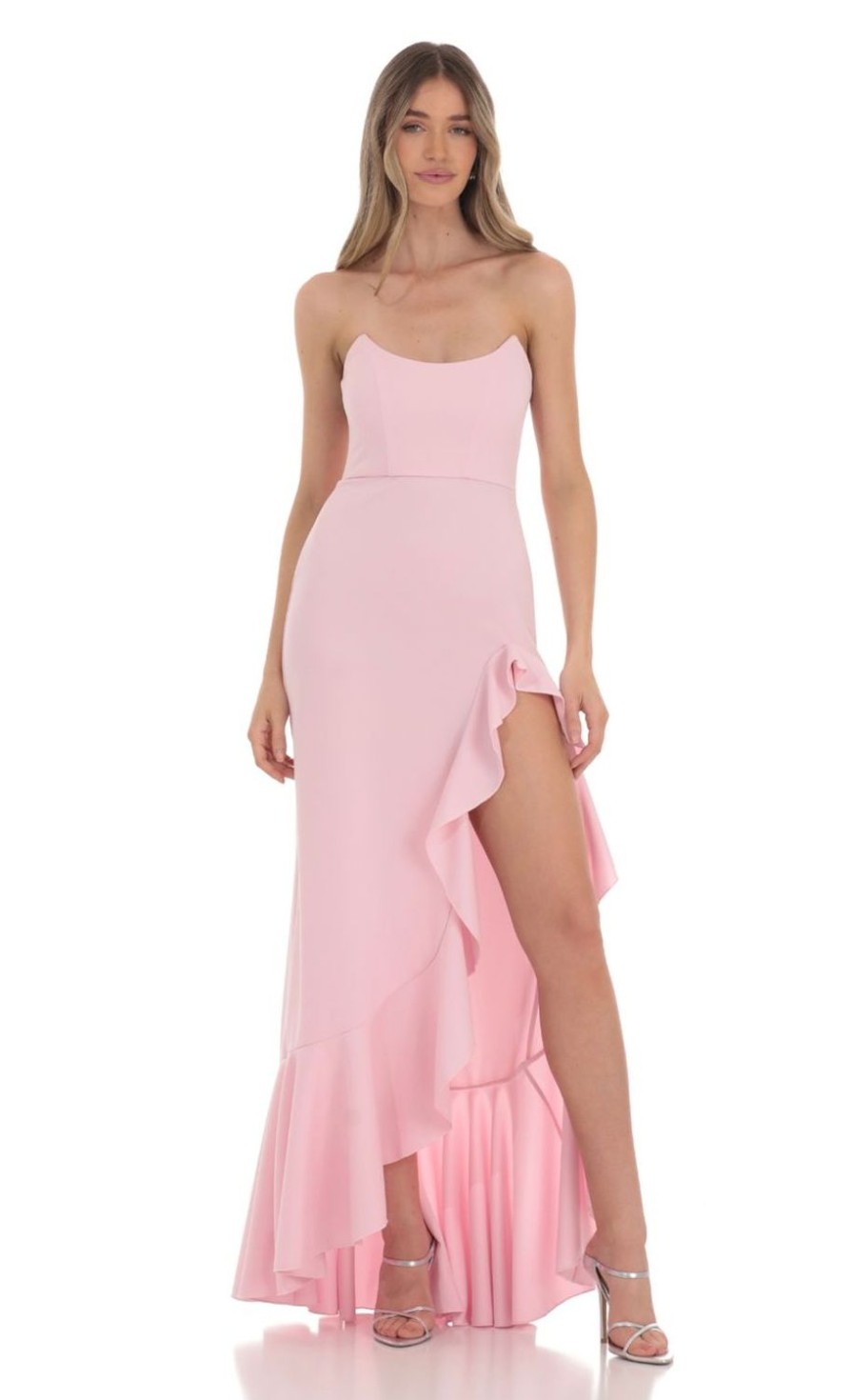 Clothing LUCY IN THE SKY | Strapless Corset Maxi Dress In Pink | Lucy In The Sky