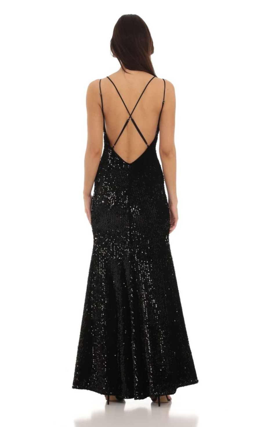 Clothing LUCY IN THE SKY | Brylee Velvet Sequin Dress In Black | Lucy In The Sky