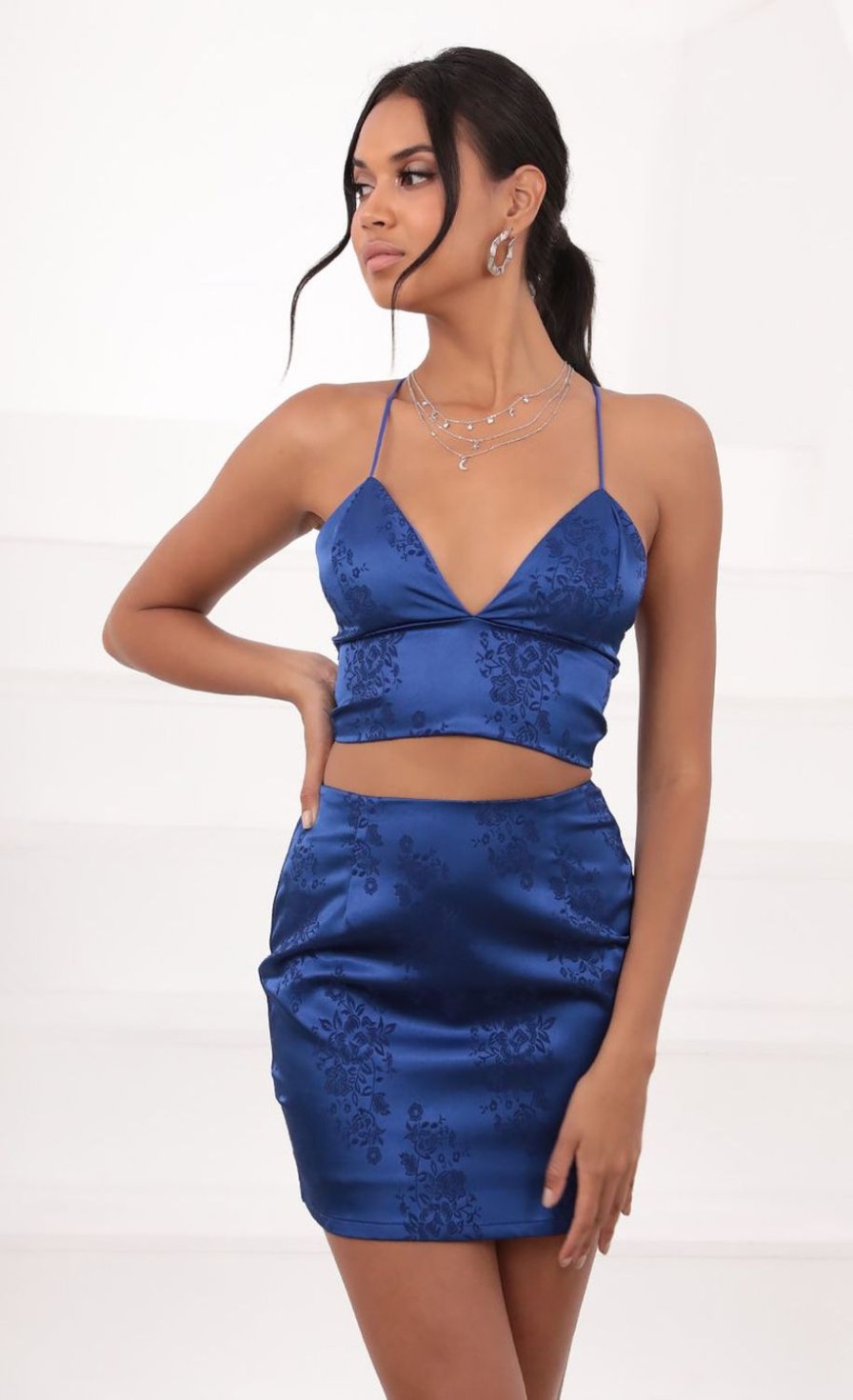 Clothing LUCY IN THE SKY | Maui Jacquard Satin Set In Royal Blue | Lucy In The Sky