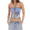 Clothing LUCY IN THE SKY | Halter Mesh Paisley Top In Blue | Lucy In The Sky