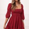 Clothing LUCY IN THE SKY | Neia Ruffle Dress In Burgundy | Lucy In The Sky