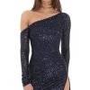 Clothing LUCY IN THE SKY | Sequin One Off Shoulder Bodycon Dress In Navy | Lucy In The Sky