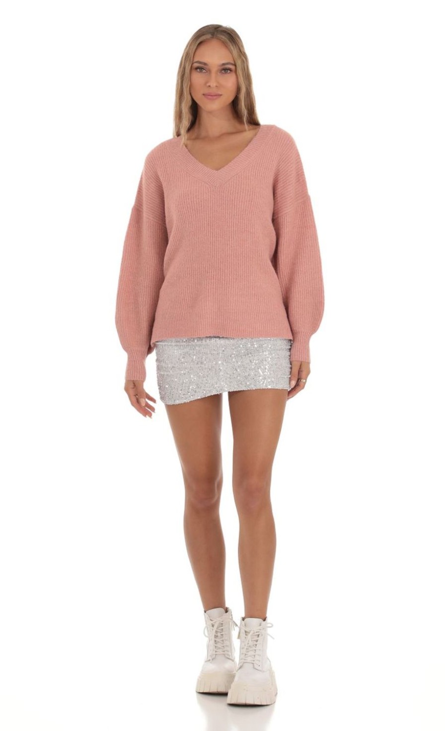 Clothing LUCY IN THE SKY | Enida Knitted Oversize Jumper In Pink | Lucy In The Sky