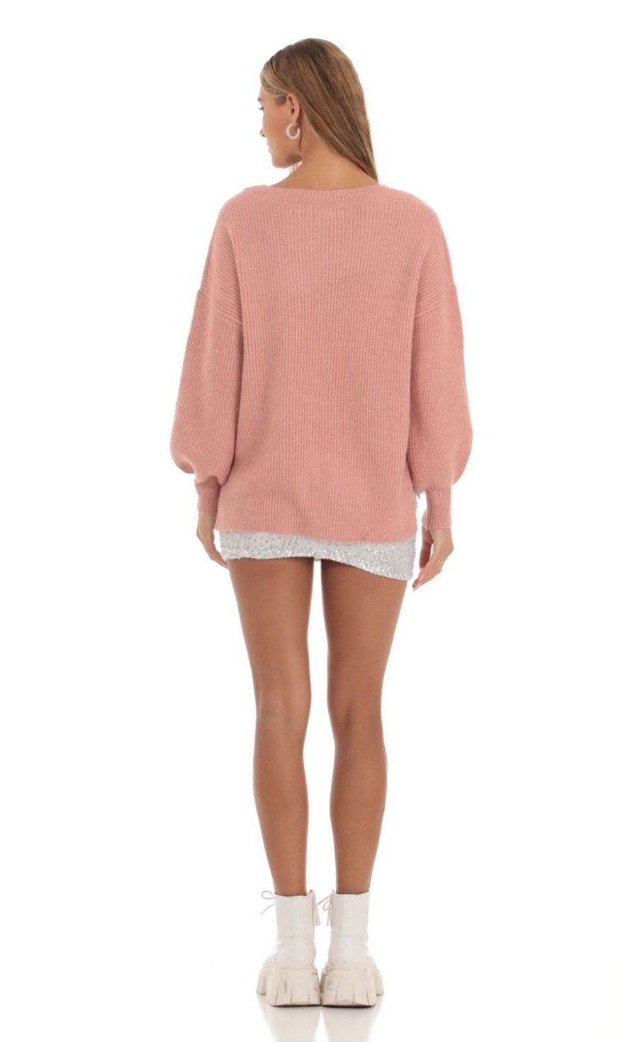 Clothing LUCY IN THE SKY | Enida Knitted Oversize Jumper In Pink | Lucy In The Sky