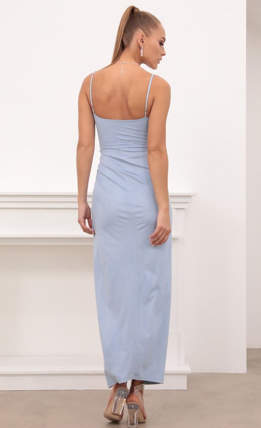 Clothing LUCY IN THE SKY | Beauty And Grace Suede Maxi In Light Blue | Lucy In The Sky