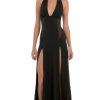 Clothing LUCY IN THE SKY | Sunnie Halter Double Slit Maxi Dress In Black | Lucy In The Sky