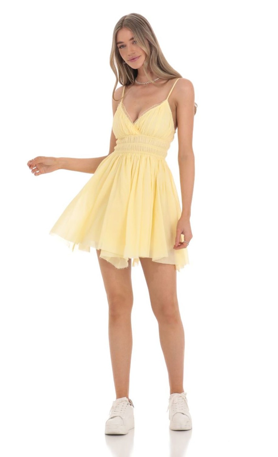 Clothing LUCY IN THE SKY | A-Line V- Neck Dress In Yellow | Lucy In The Sky