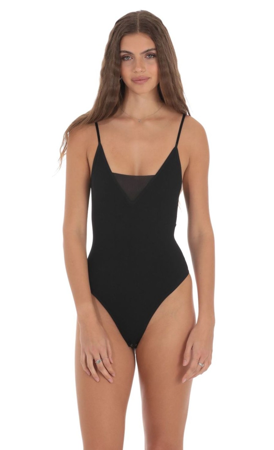 Clothing LUCY IN THE SKY | Ribbed Thong Bodysuit In Black | Lucy In The Sky