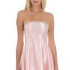 Clothing LUCY IN THE SKY | Strapless Rhinestone Satin Dress In Pink | Lucy In The Sky