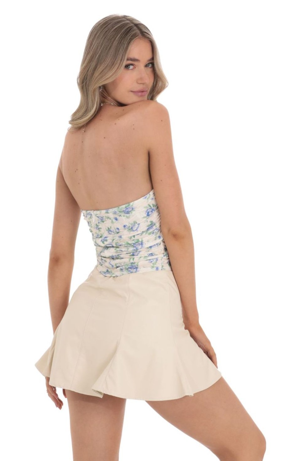 Clothing LUCY IN THE SKY | Floral Lace Strapless Top In White | Lucy In The Sky