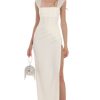 Clothing LUCY IN THE SKY | Mesh Draped Corset Maxi Dress In White | Lucy In The Sky