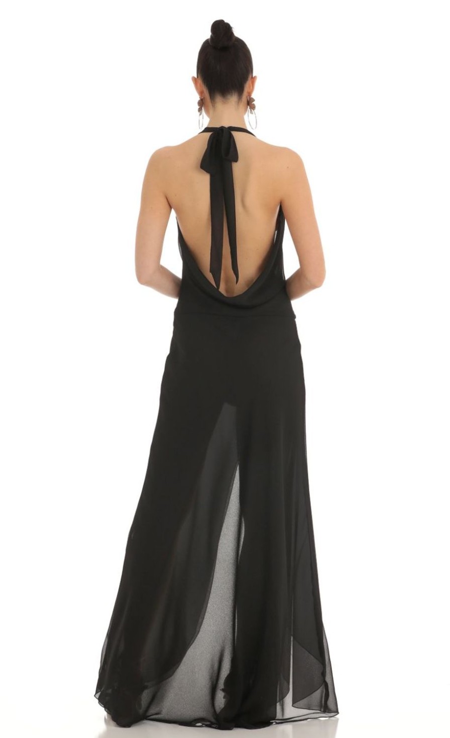 Clothing LUCY IN THE SKY | Jina Draped Open Back Maxi Dress In Black | Lucy In The Sky