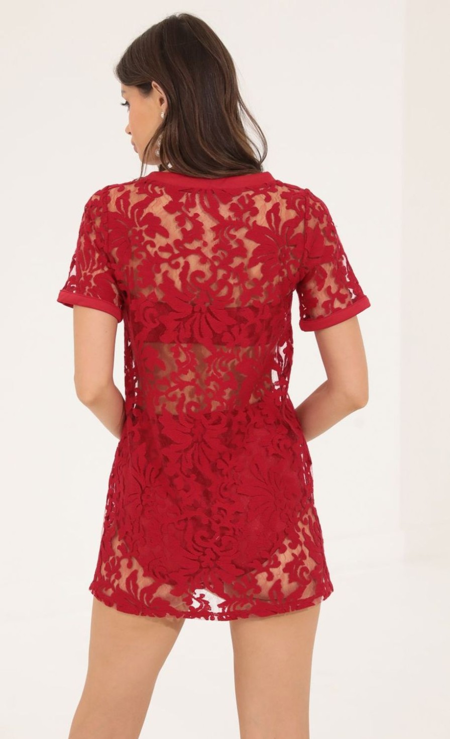 Clothing LUCY IN THE SKY | Bess Embroidered Floral Three Piece Set In Red | Lucy In The Sky