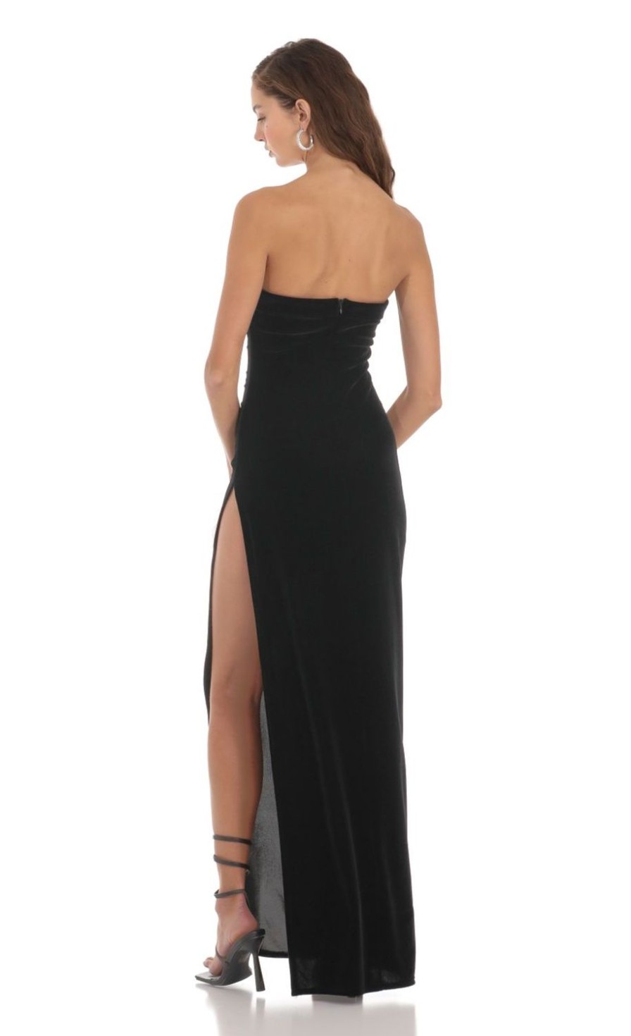 Clothing LUCY IN THE SKY | Velvet Strapless Maxi Dress In Black | Lucy In The Sky