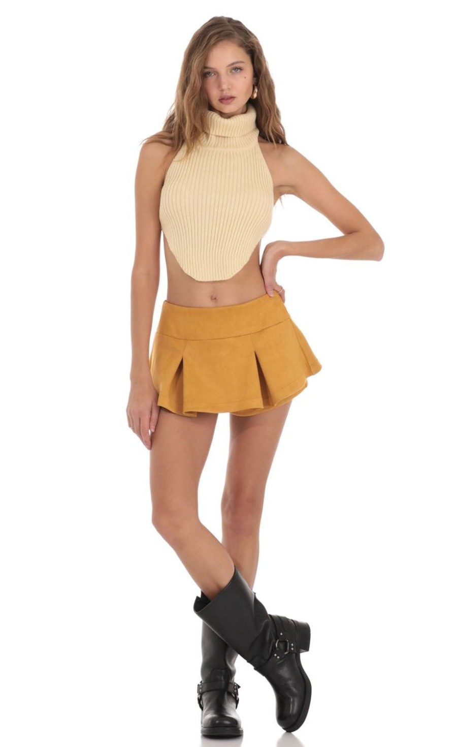 Clothing LUCY IN THE SKY | Pleated Mini Skort In Mustard | Lucy In The Sky