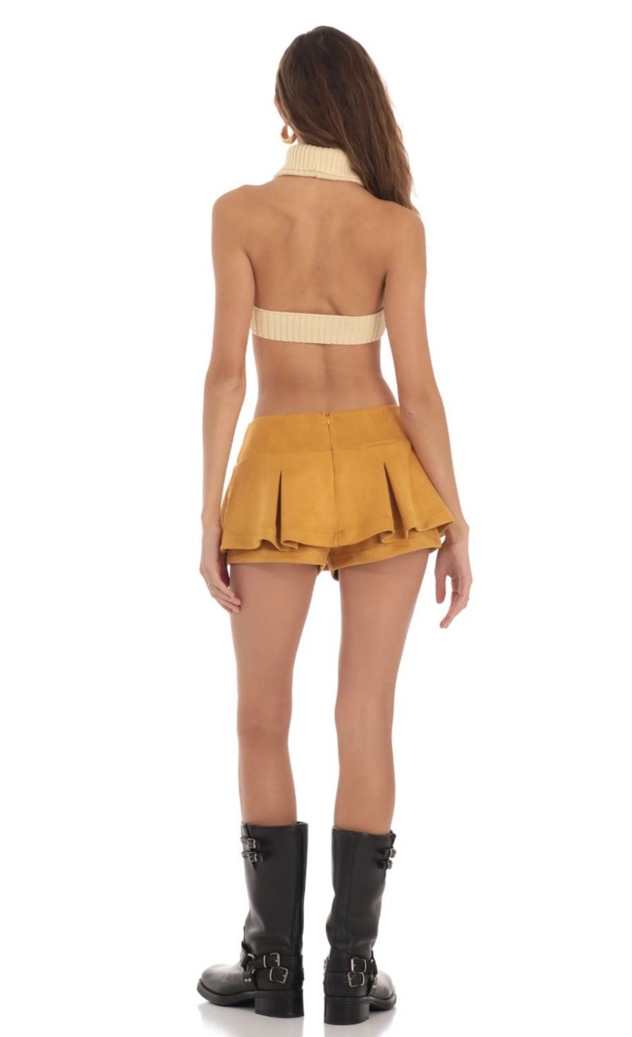 Clothing LUCY IN THE SKY | Pleated Mini Skort In Mustard | Lucy In The Sky