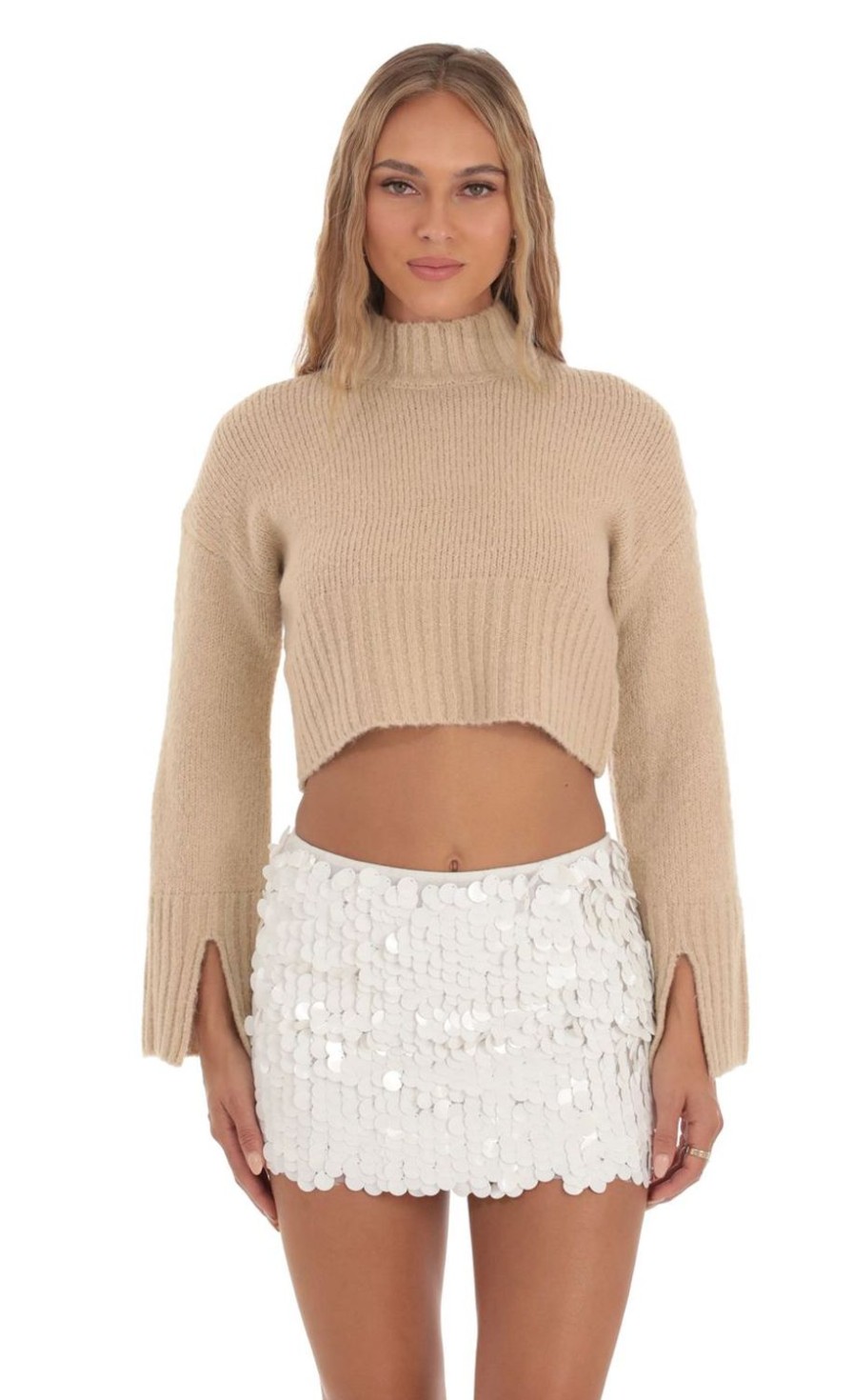 Clothing LUCY IN THE SKY | Roven Cropped Jumper In Nude | Lucy In The Sky