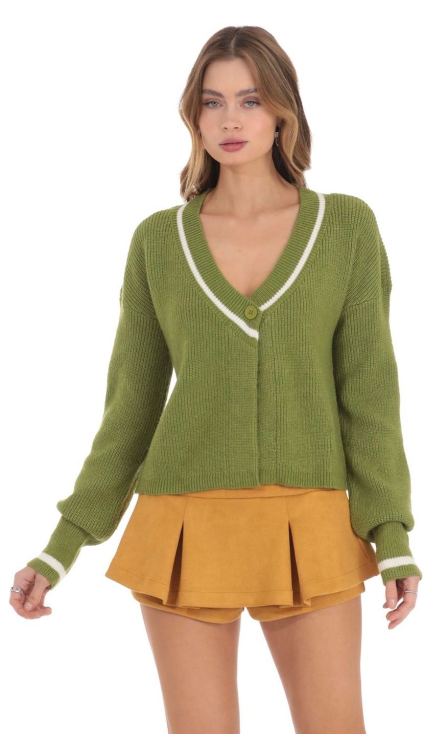 Clothing LUCY IN THE SKY | Buttoned Knit Cardigan In Green | Lucy In The Sky