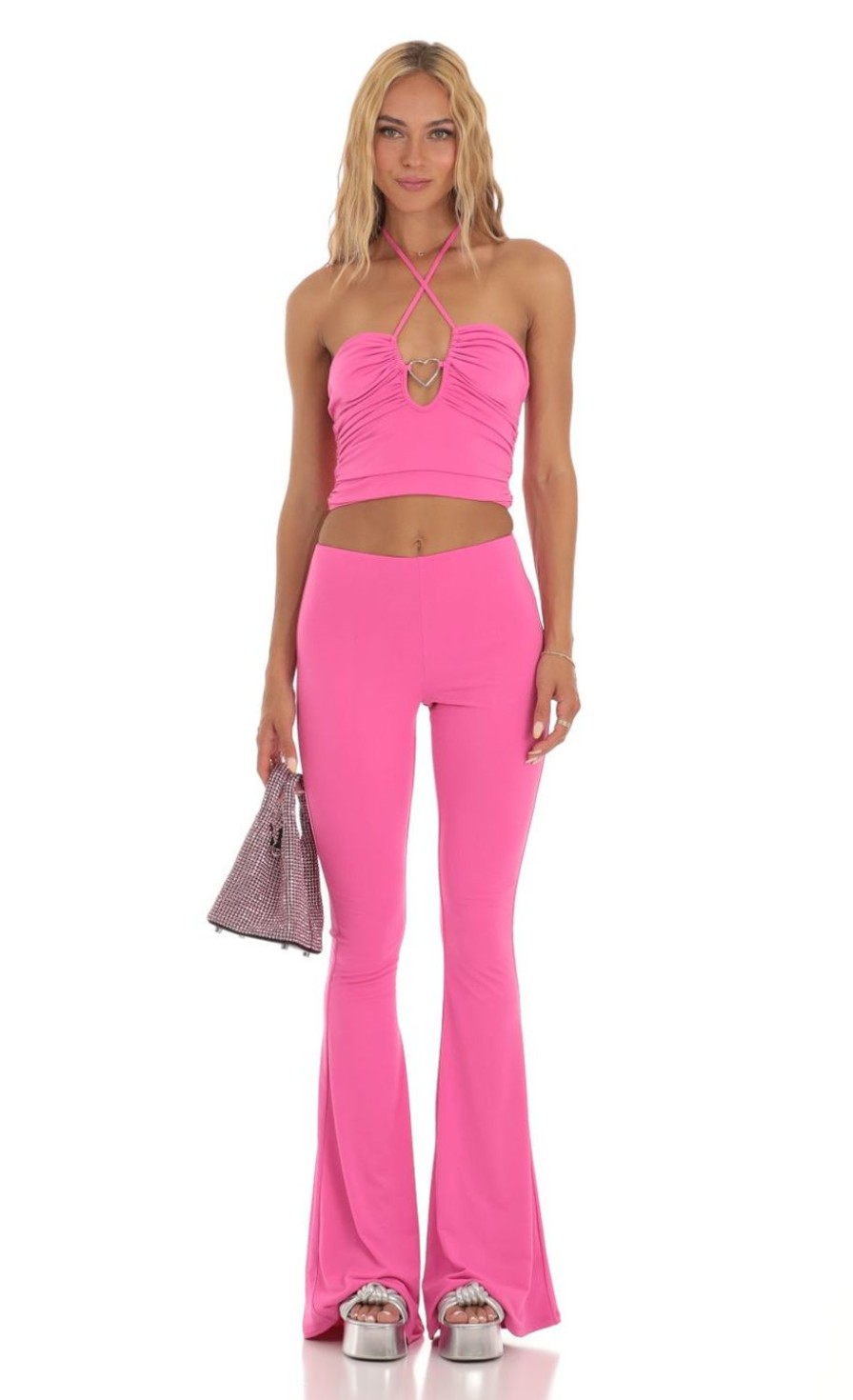 Clothing LUCY IN THE SKY | Tacita Heart Flare Two Piece Set In Pink | Lucy In The Sky