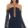 Clothing LUCY IN THE SKY | Laina Lace Sequin Off Shoulder Dress In Navy | Lucy In The Sky