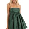 Clothing LUCY IN THE SKY | Liora Floral Jacquard Baby Doll Dress In Green | Lucy In The Sky