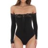 Clothing LUCY IN THE SKY | Off Shoulder Lace Bodysuit In Black | Lucy In The Sky