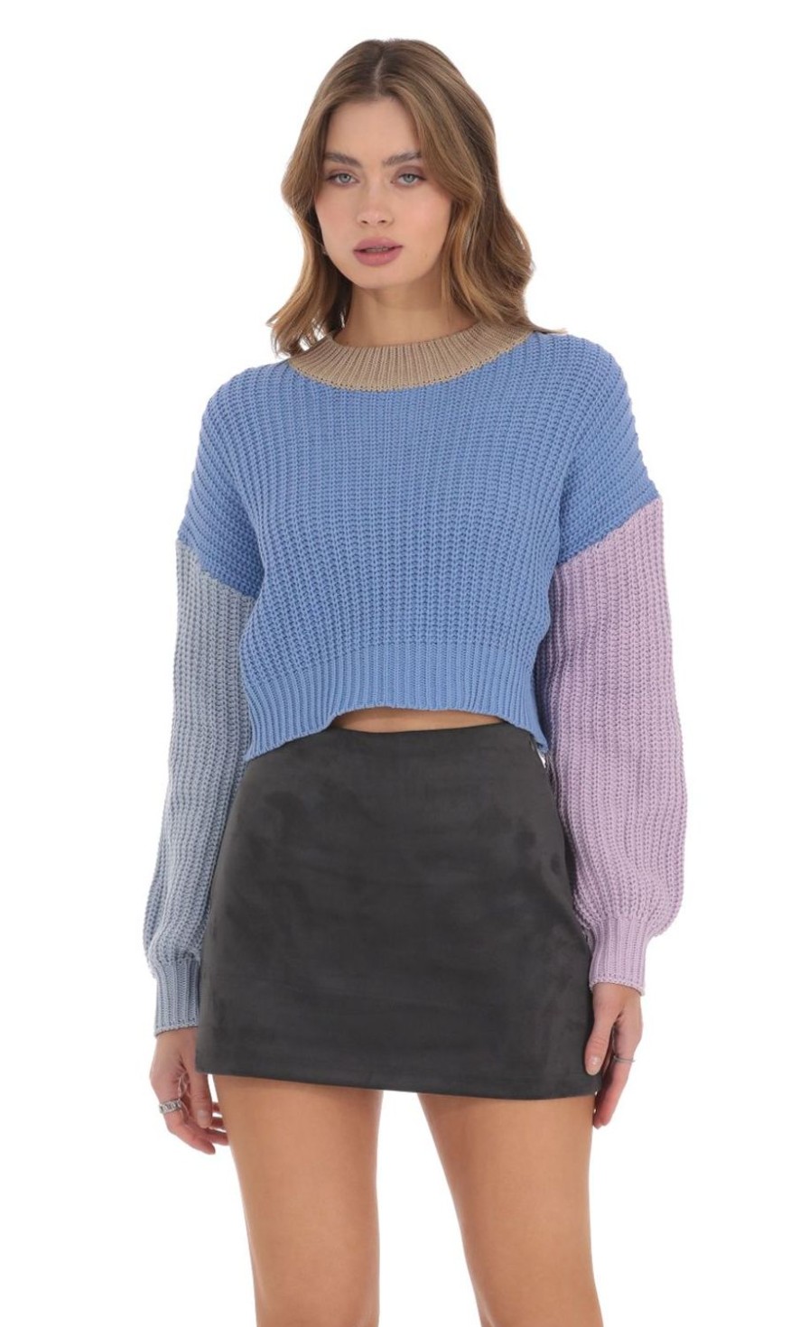 Clothing LUCY IN THE SKY | Block Color Knit Jumper In Blue | Lucy In The Sky