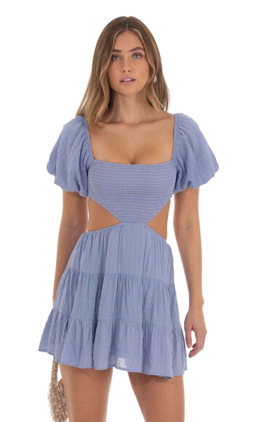 Clothing LUCY IN THE SKY | Lilyana Puff Sleeve Dress In Blue | Lucy In The Sky