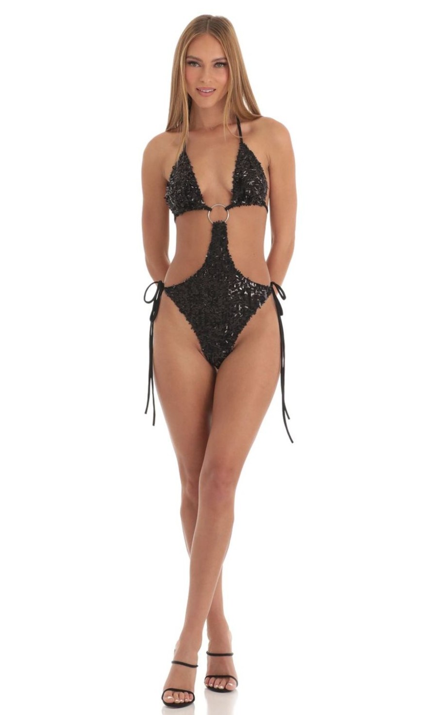 Clothing LUCY IN THE SKY | Paradise Sequin O-Ring Monokini In Black | Lucy In The Sky