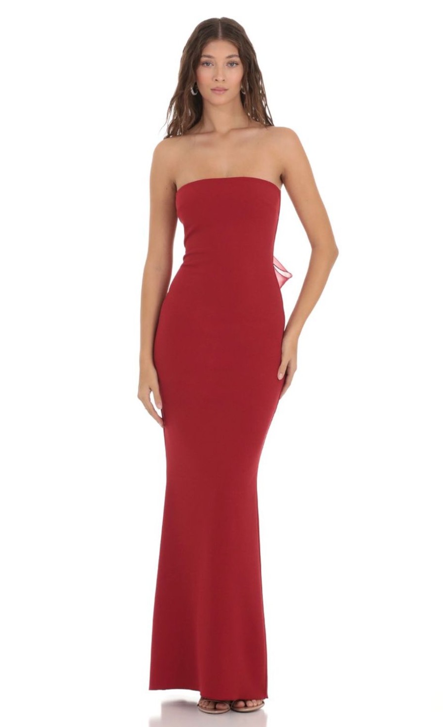 Clothing LUCY IN THE SKY | Back Bow Strapless Dress In Red | Lucy In The Sky