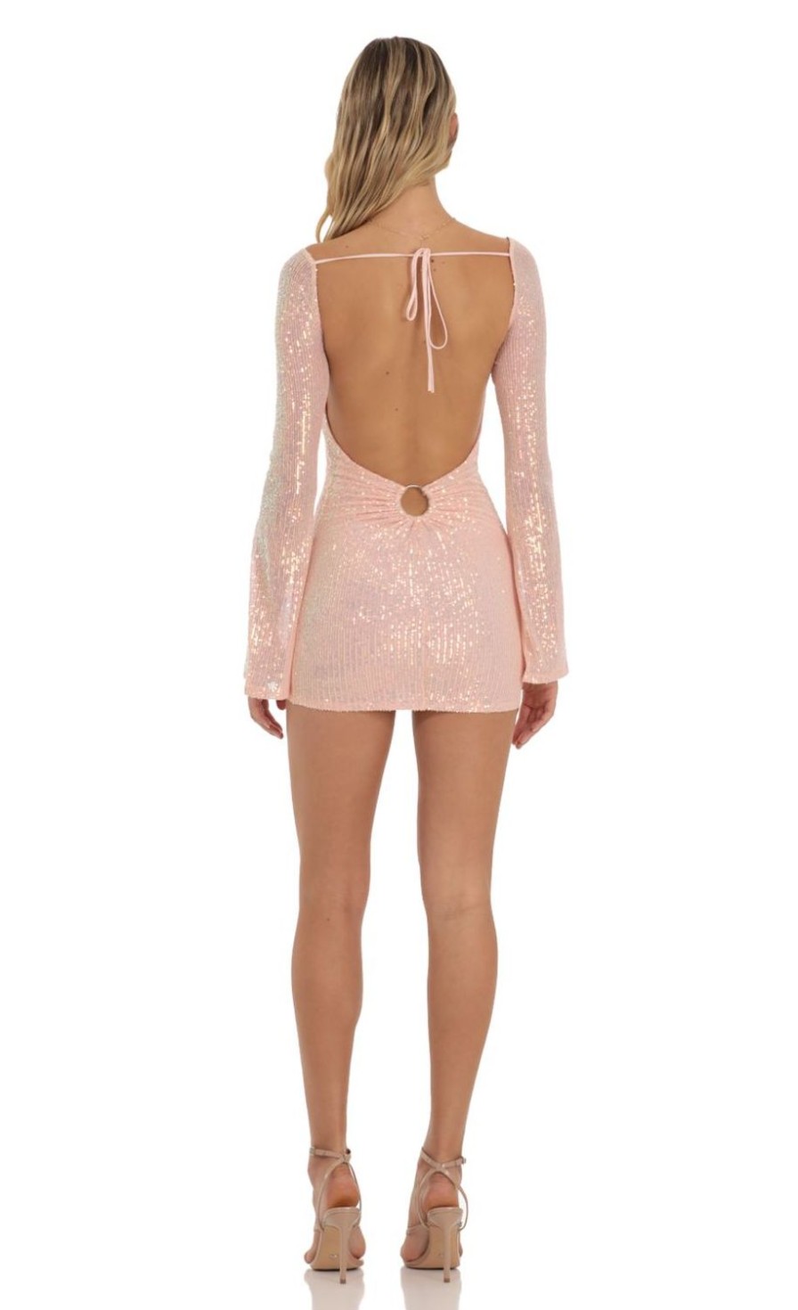 Clothing LUCY IN THE SKY | Forsythia Sequin Long Sleeve Dress In Pink | Lucy In The Sky