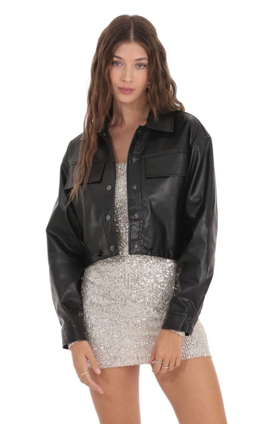 Clothing LUCY IN THE SKY | Cropped Leather Jacket In Black | Lucy In The Sky