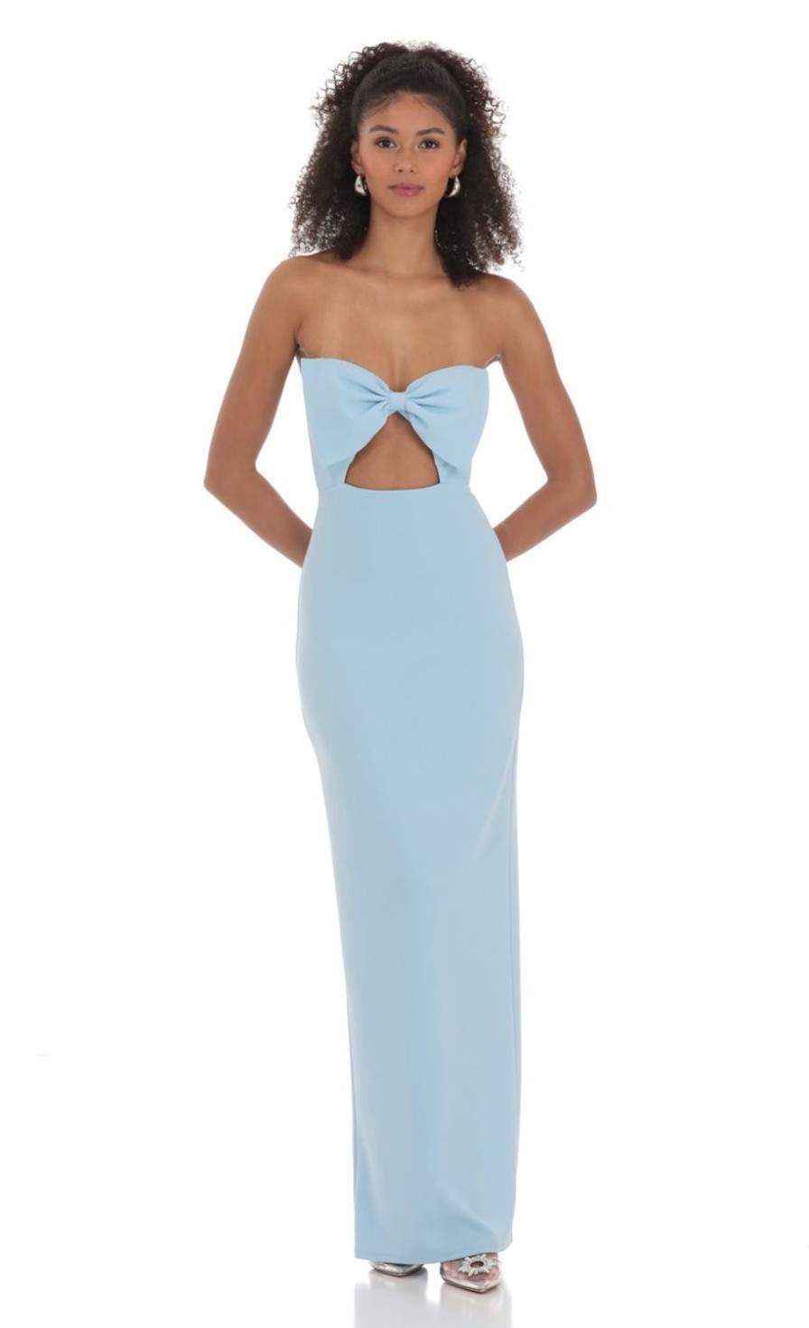 Clothing LUCY IN THE SKY | Bow Cutout Strapless Maxi Dress In Blue | Lucy In The Sky