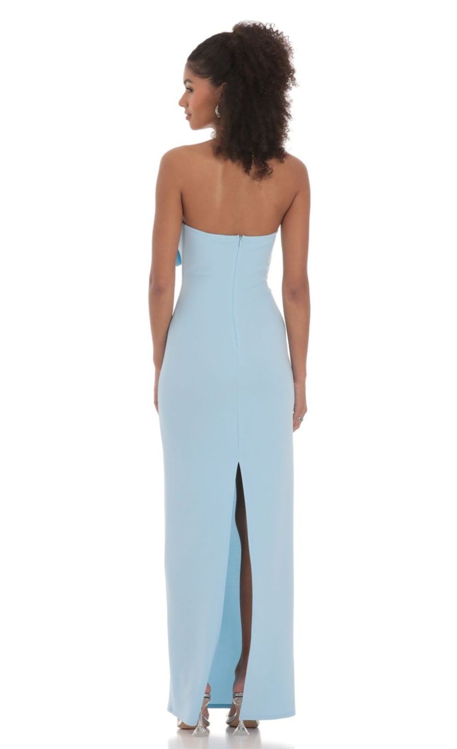 Clothing LUCY IN THE SKY | Bow Cutout Strapless Maxi Dress In Blue | Lucy In The Sky