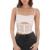 Clothing LUCY IN THE SKY | Lace Satin Cutout Top In White | Lucy In The Sky