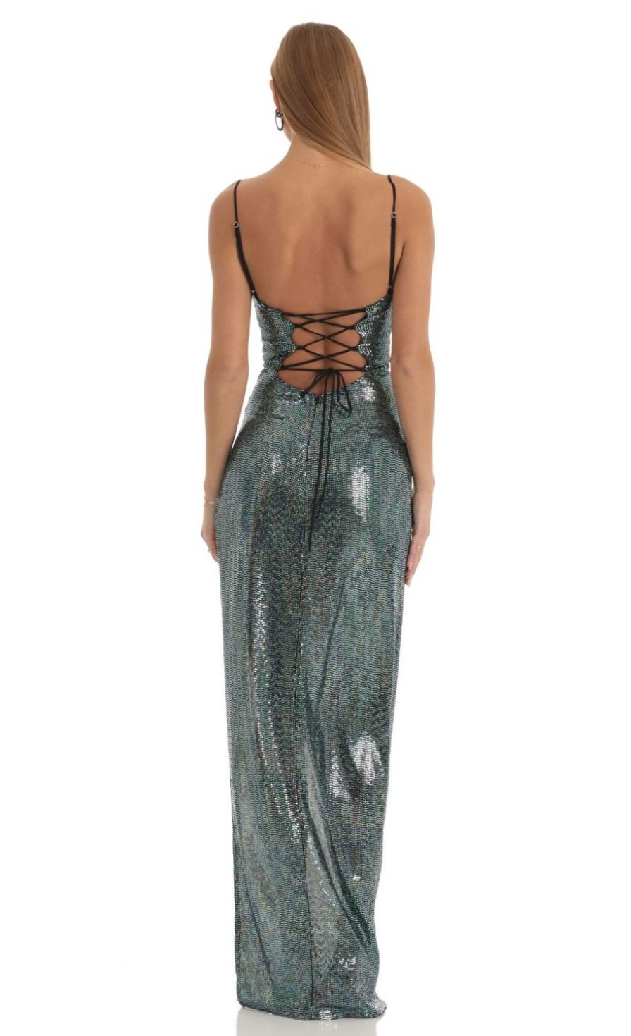 Clothing LUCY IN THE SKY | Lipa Holographic Sequin Maxi Dress In Blue | Lucy In The Sky