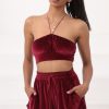 Clothing LUCY IN THE SKY | Velvet Halter Two Piece Set In Burgundy | Lucy In The Sky