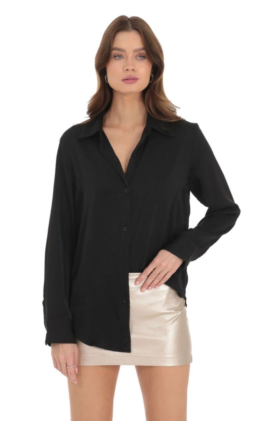 Clothing LUCY IN THE SKY | Relaxed Button Down Shirt In Black | Lucy In The Sky