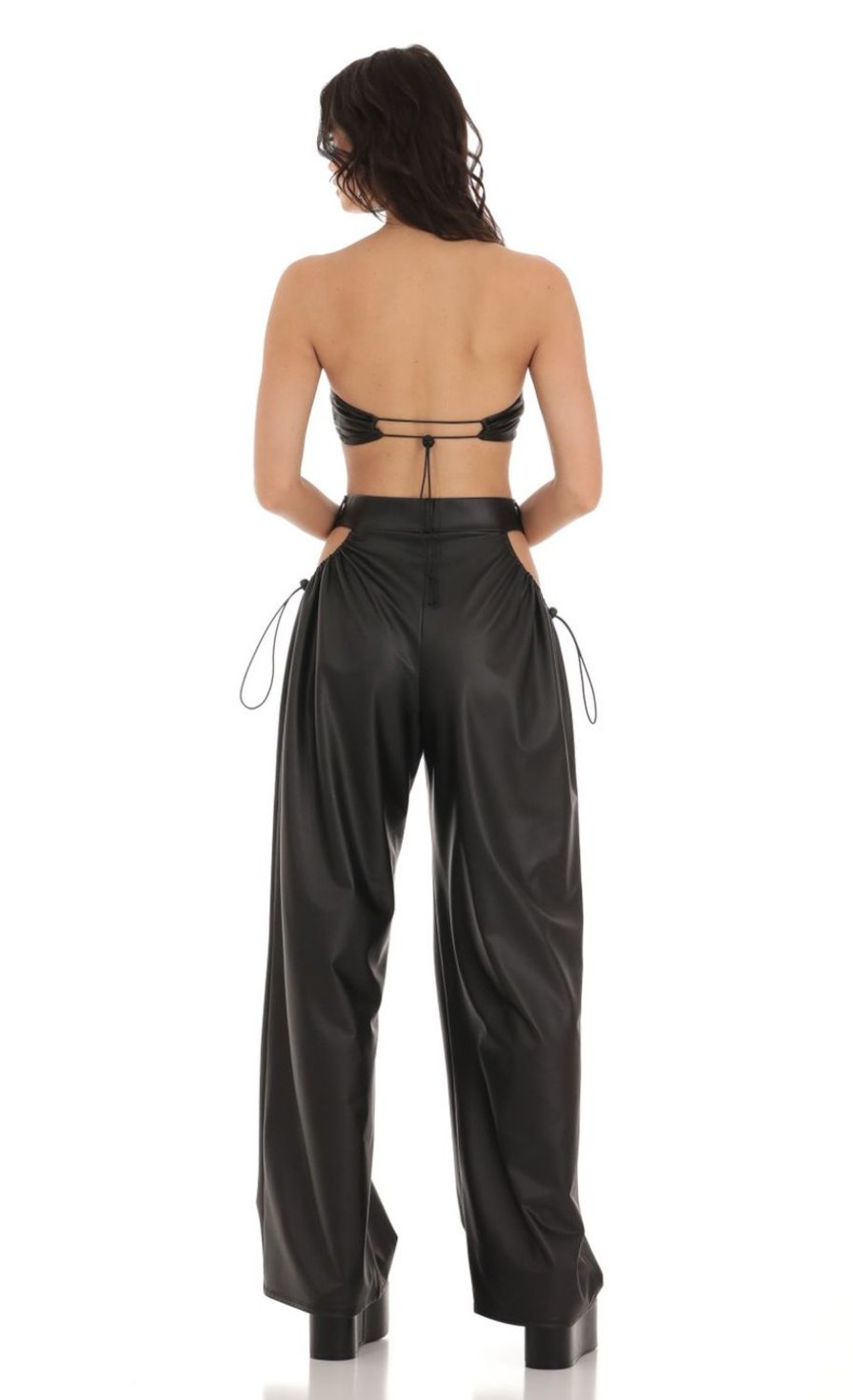 Clothing LUCY IN THE SKY | Lava Pleather Cutout Two Piece Set In Black | Lucy In The Sky