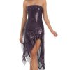 Clothing LUCY IN THE SKY | Sequin Asymmetrical Strapless Dress In Purple | Lucy In The Sky