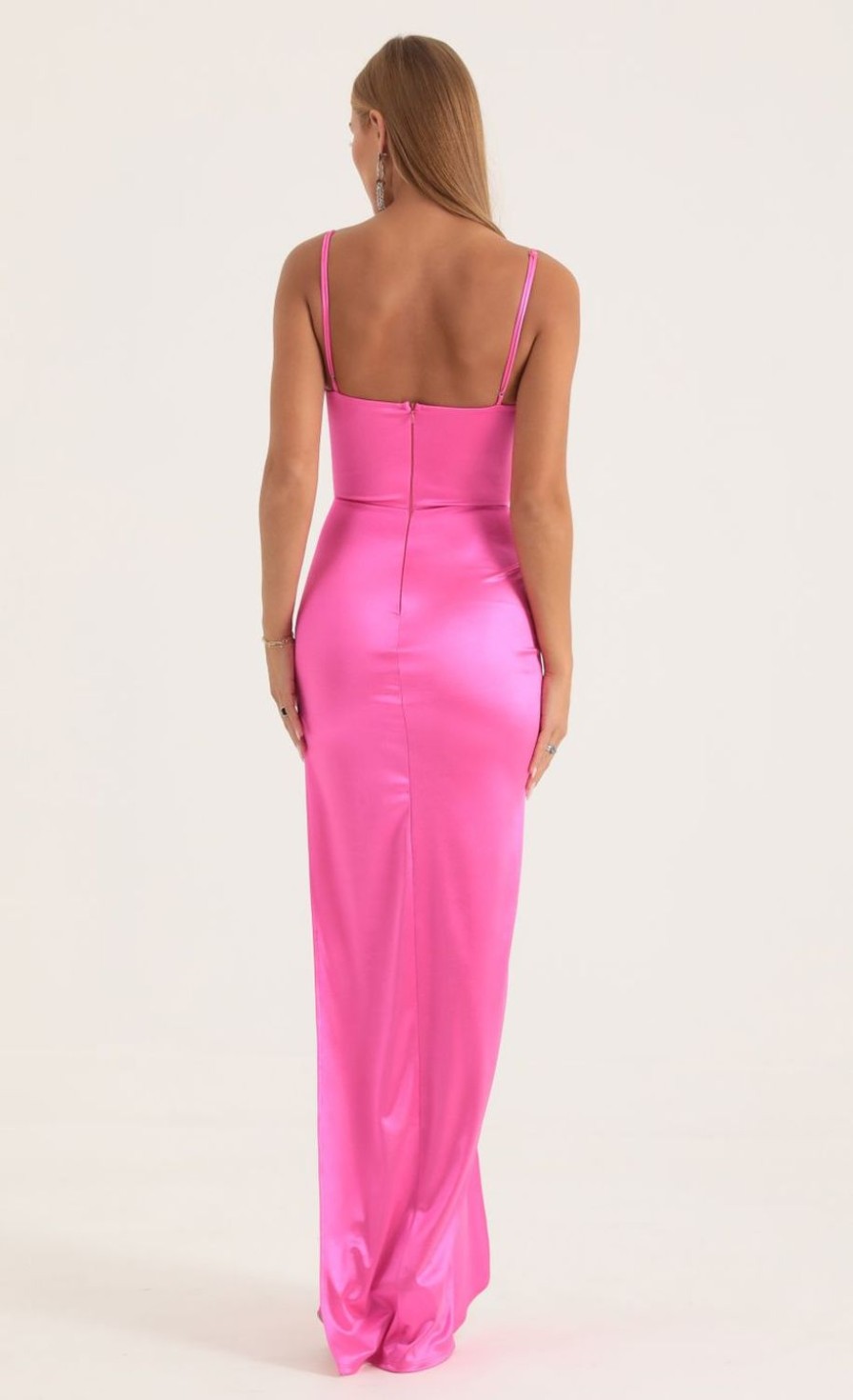 Clothing LUCY IN THE SKY | Harley Satin Corset Maxi Dress In Pink | Lucy In The Sky