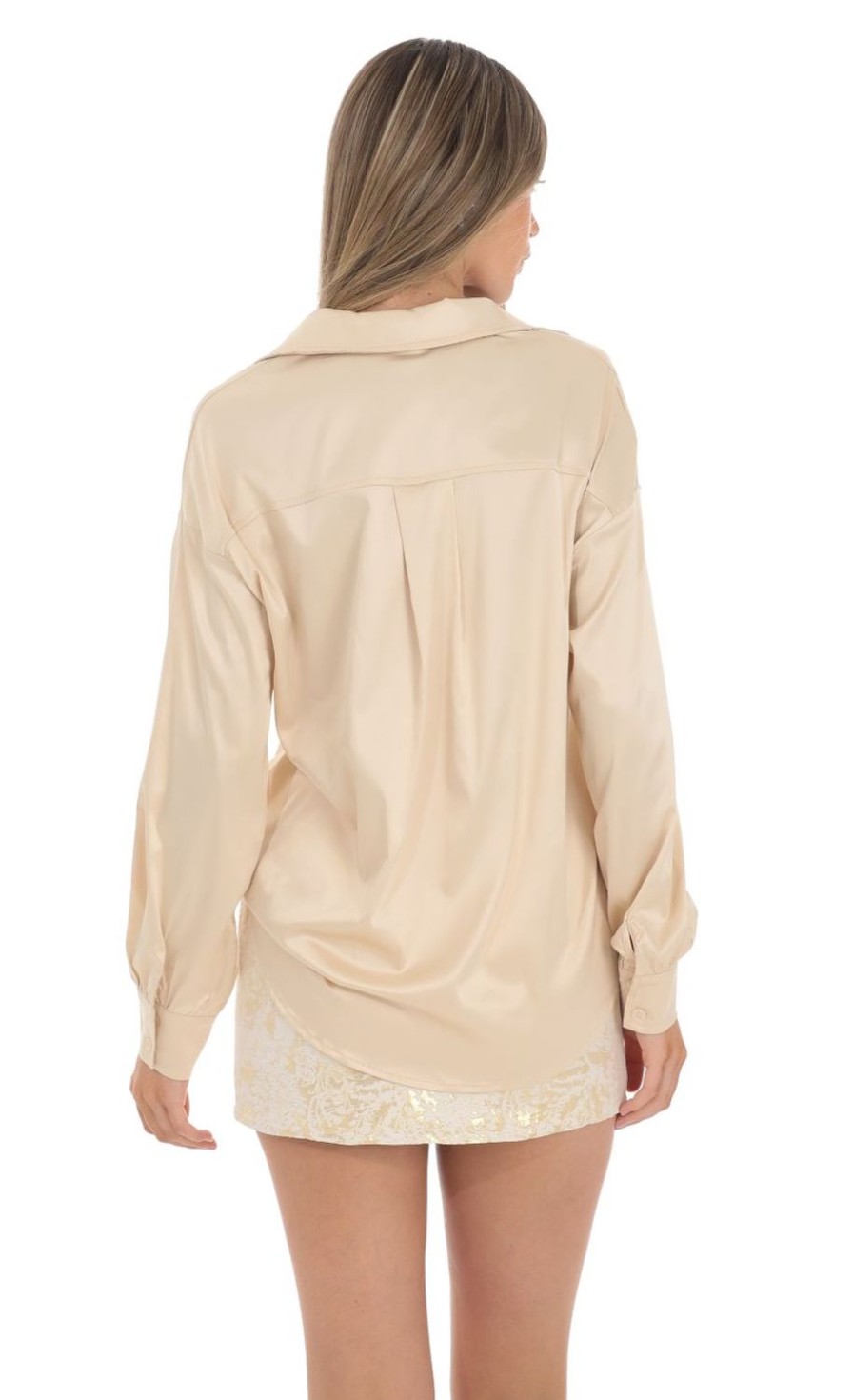 Clothing LUCY IN THE SKY | Satin Button Down Top In Champagne | Lucy In The Sky