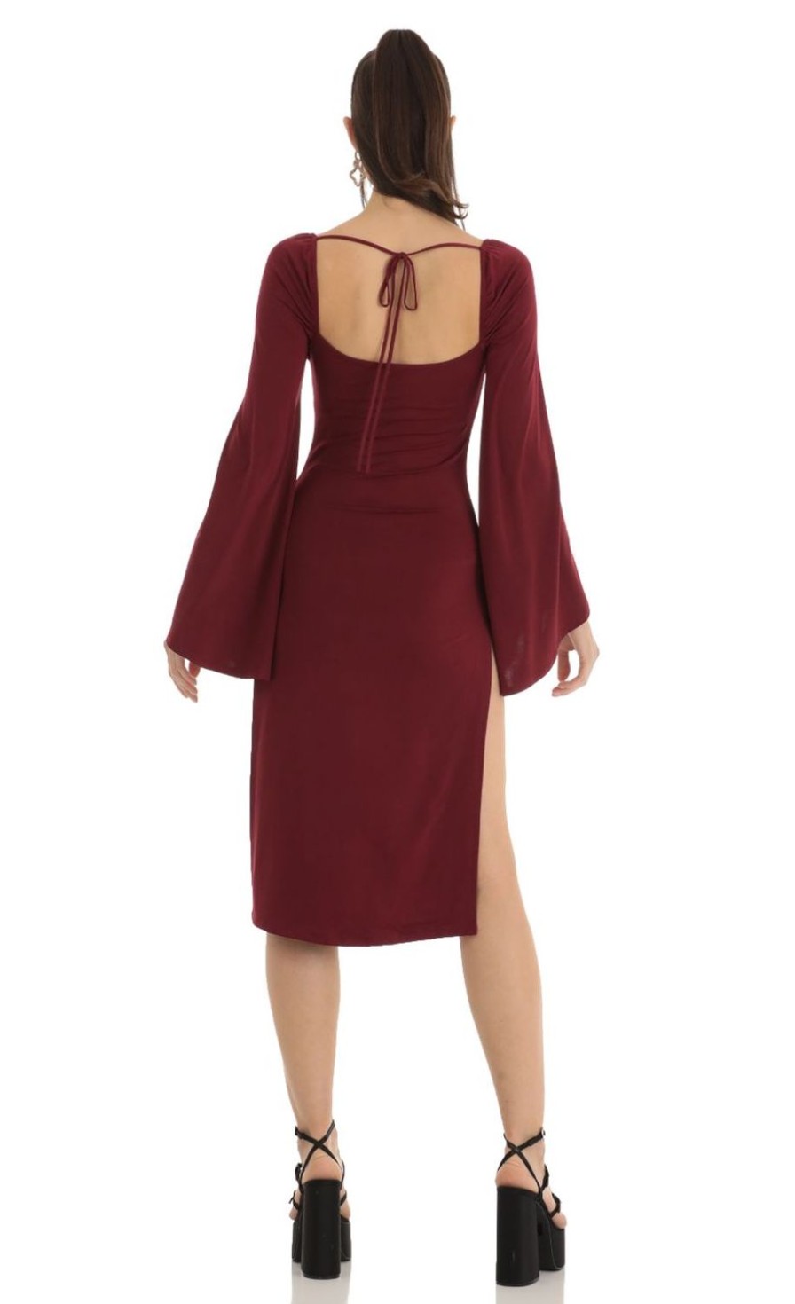 Clothing LUCY IN THE SKY | Jazlyn Flare Sleeve Midi Dress In Red | Lucy In The Sky