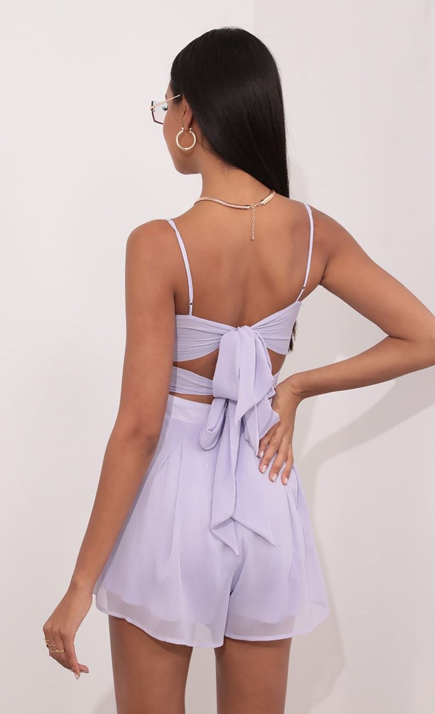 Clothing LUCY IN THE SKY | Casey Lavender Romper With Silver Pinstripes | Lucy In The Sky