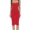 Clothing LUCY IN THE SKY | Mesh Black Shoulder Ties Midi Dress In Red | Lucy In The Sky