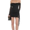 Clothing LUCY IN THE SKY | Lace Off Shoulder Tassel Dress In Black | Lucy In The Sky